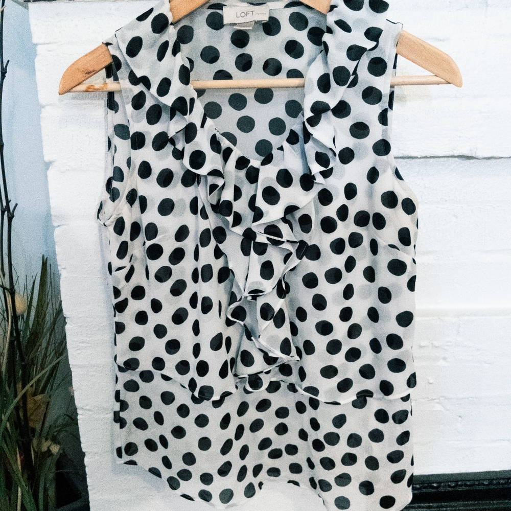 Loft Women's Small Petite Blouse in Polka Dot